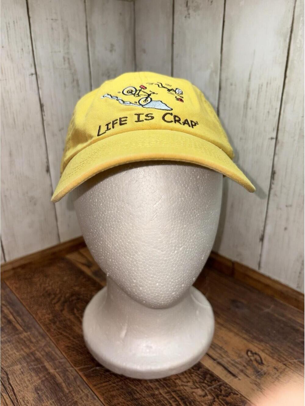 Life Is Crap Hat Cap StrapBack Adjustable Yellow Mountain Biking Funny Embroider